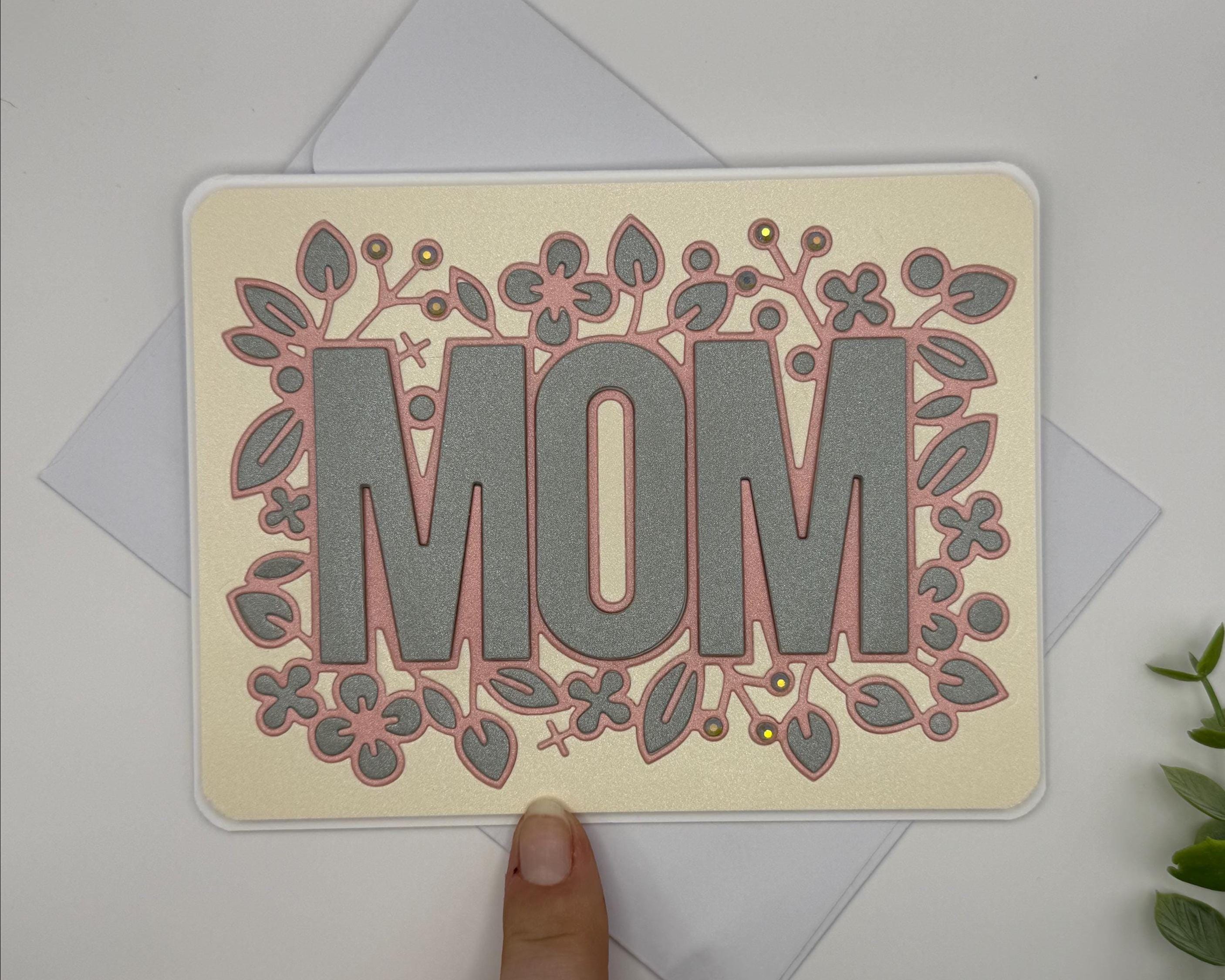 Handmade Mom Greeting Card | Floral Beige Die Cut Mother's Day Card