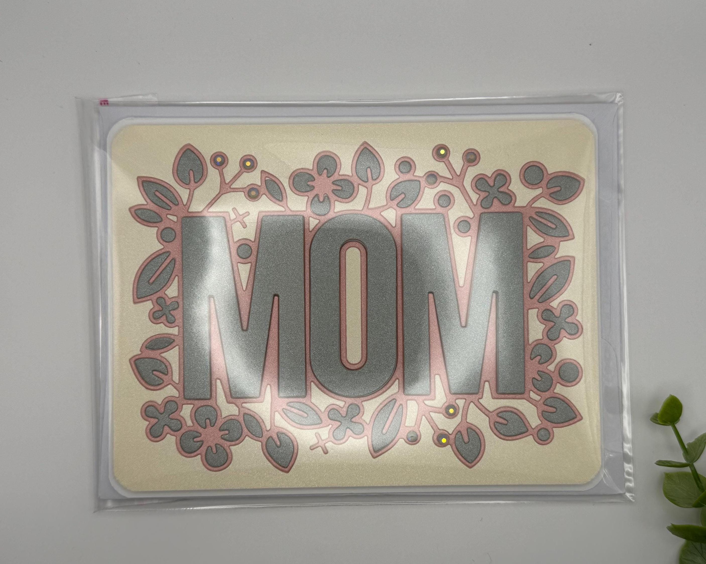 Handmade Mom Greeting Card | Floral Beige Die Cut Mother's Day Card