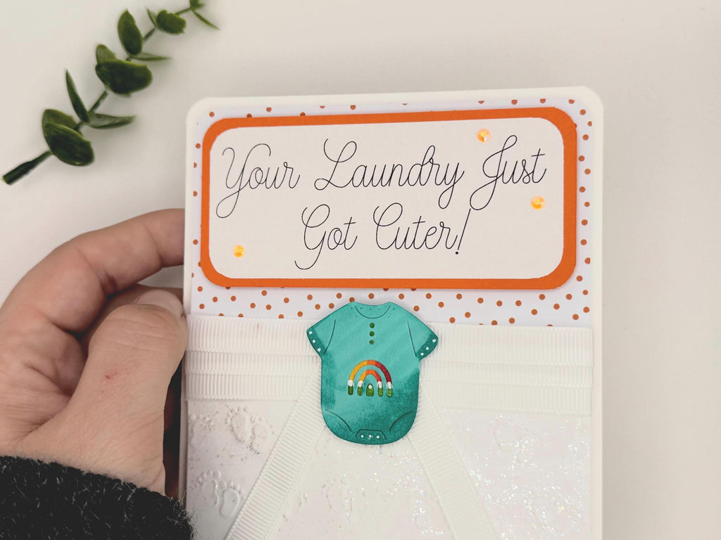 Baby Shower Greeting Card - Handmade - "Your Laundry Just Got Cuter!"