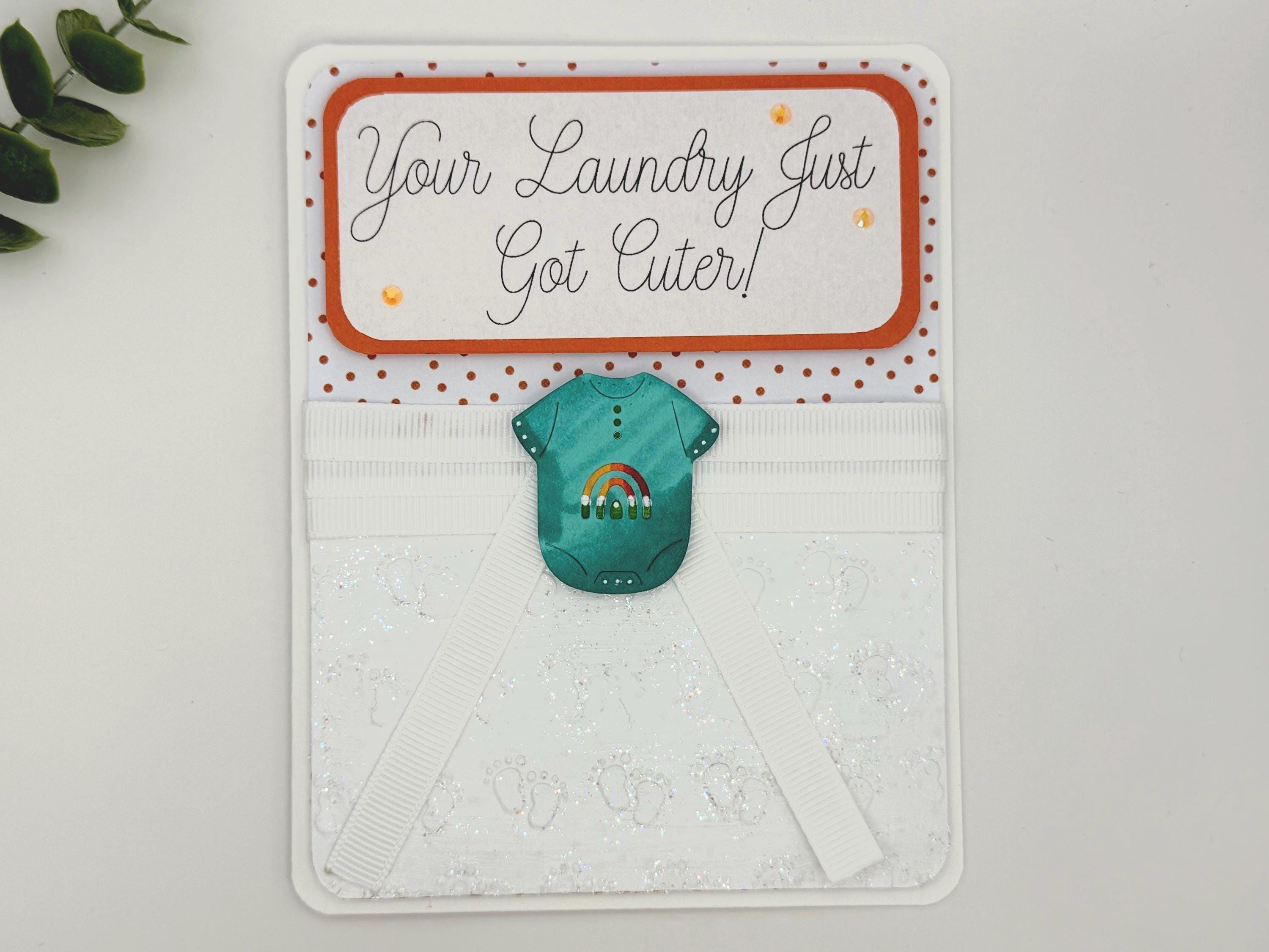 Baby Shower Greeting Card - Handmade - "Your Laundry Just Got Cuter!"