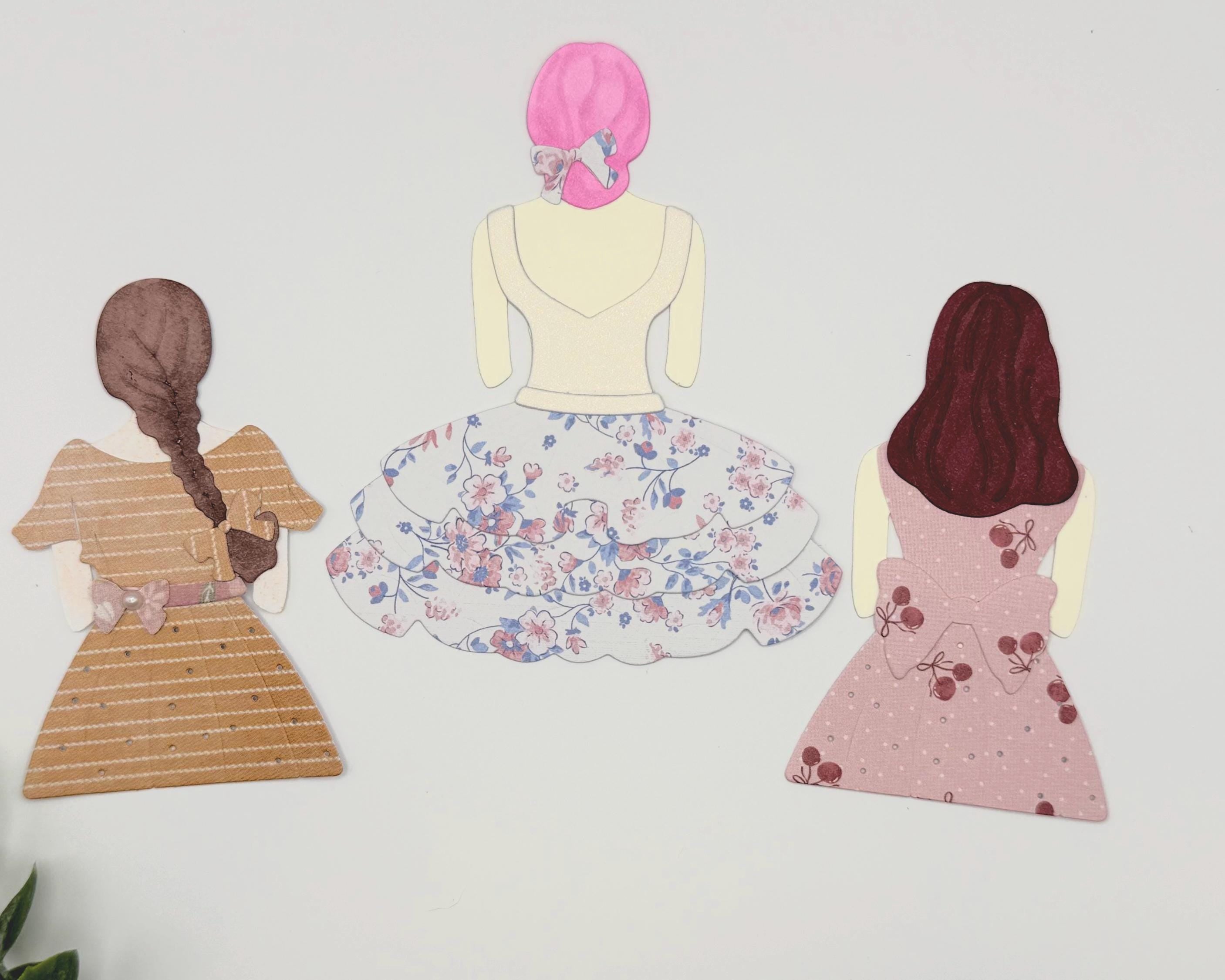 Custom Paper Women Set of 3 | Handmade Die Cut Figures | Scrapbooking, Cards & Paper Crafts