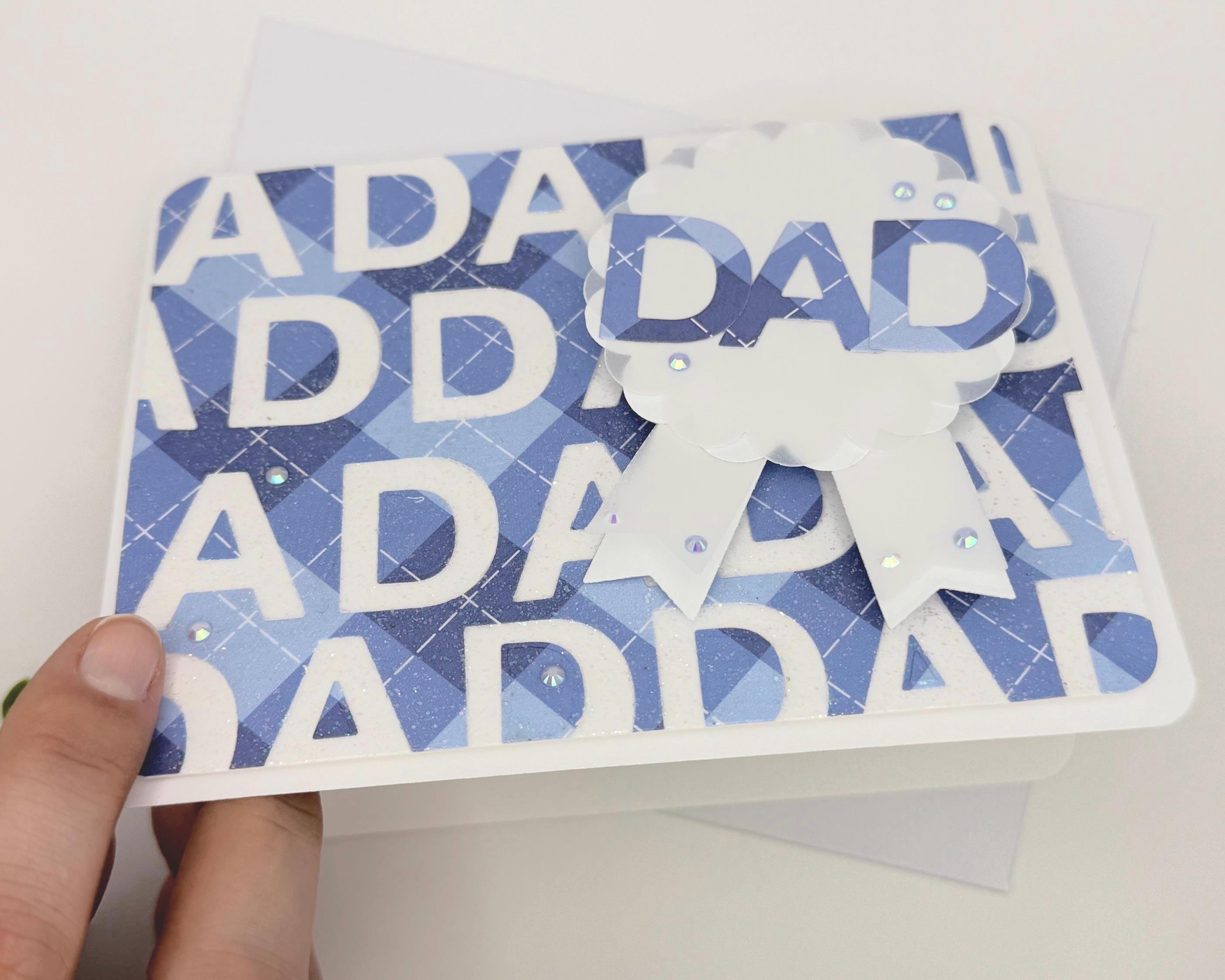 Father’s Day Shaker Card – “Dad” Ribbon Design | A2 Greeting Card with Envelope