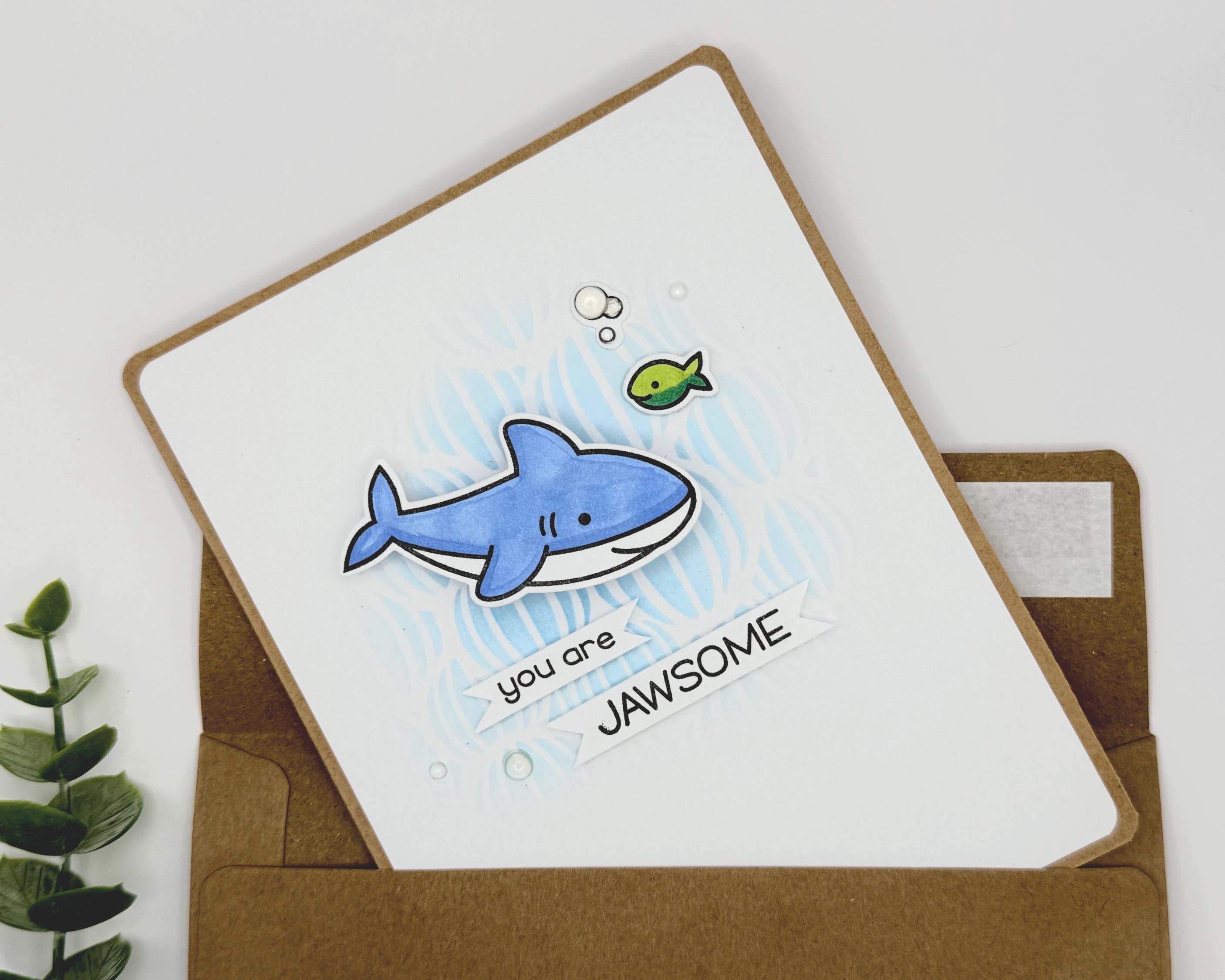You Are Jawsome – Handmade Thinking of You Blue Shark Shaker Card