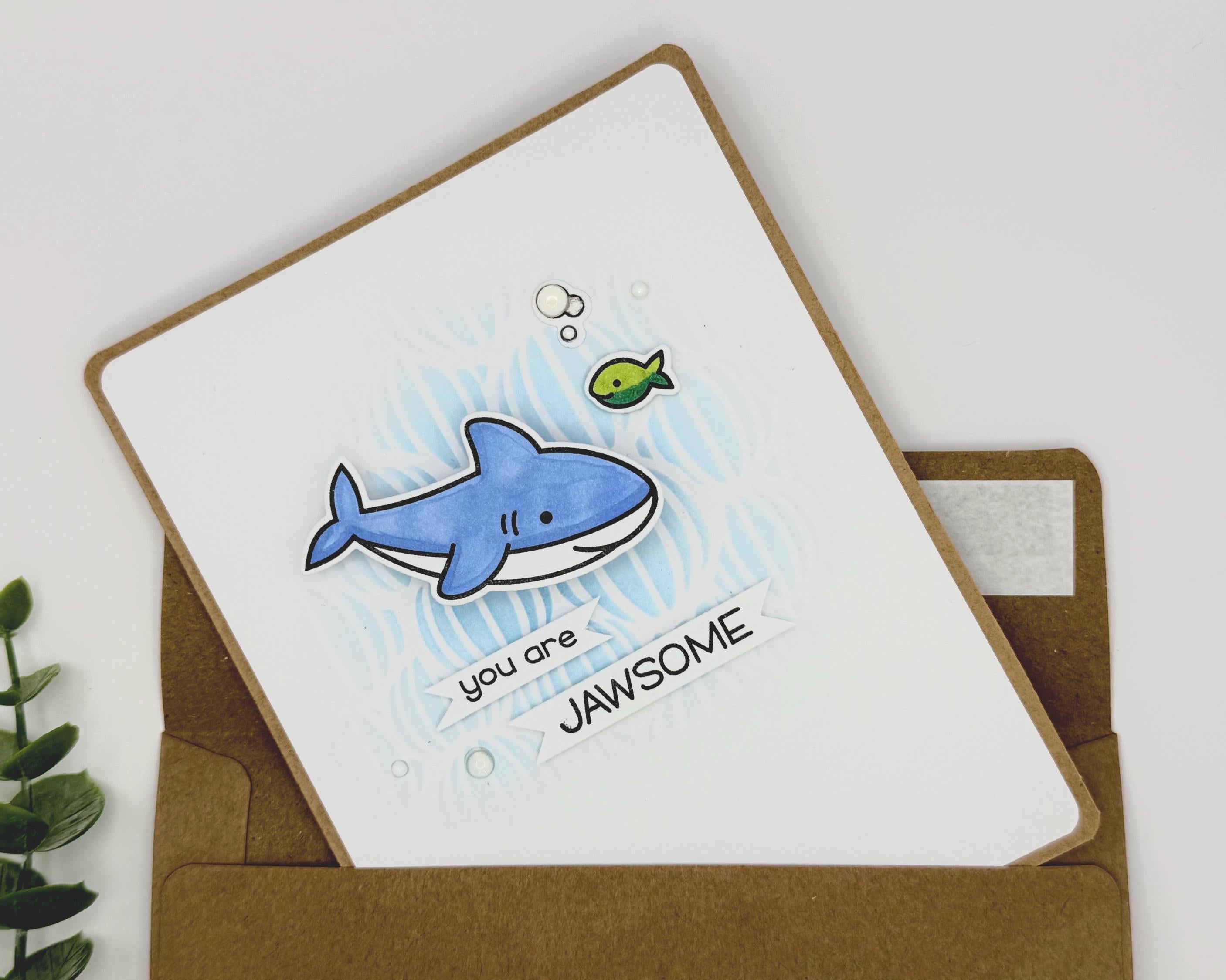 You Are Jawsome – Handmade Thinking of You Blue Shark Shaker Card