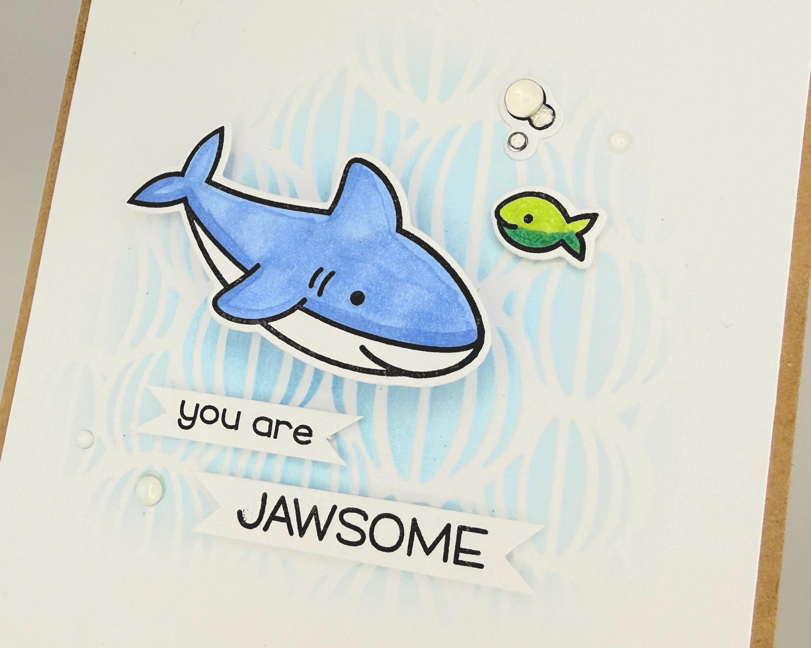 You Are Jawsome – Handmade Thinking of You Blue Shark Shaker Card