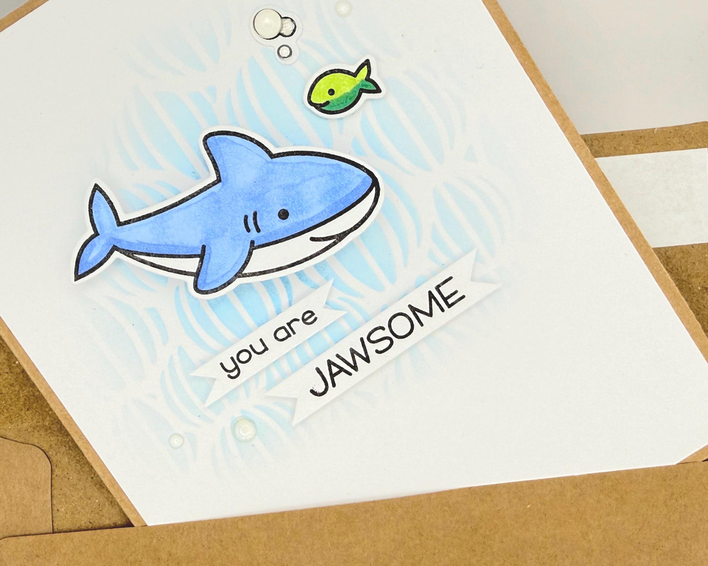 You Are Jawsome – Handmade Thinking of You Blue Shark Shaker Card