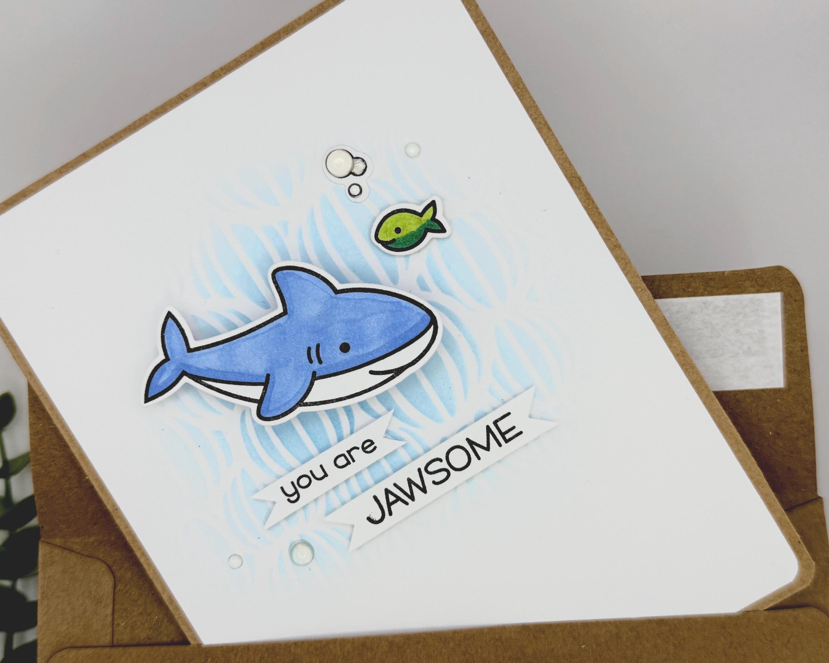 You Are Jawsome – Handmade Thinking of You Blue Shark Shaker Card