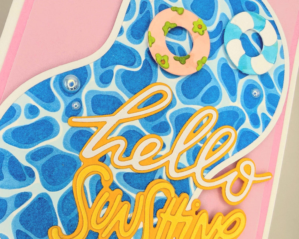 Hello Sunshine – Handmade Summer Greeting Card with Cute Floaties, Poolside Vibes, Thinking of You, Just Because Card