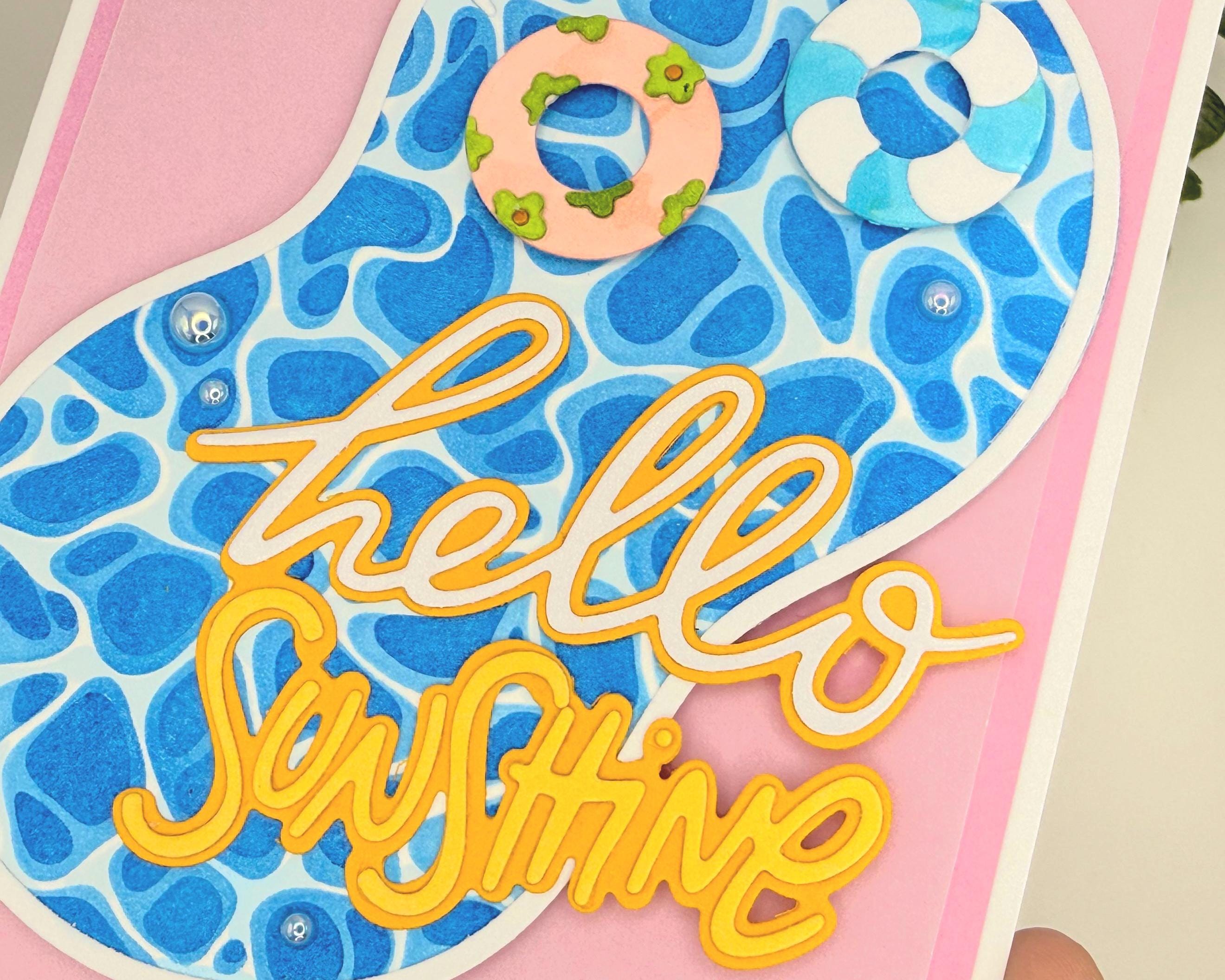 Hello Sunshine – Handmade Summer Greeting Card with Cute Floaties, Poolside Vibes, Thinking of You, Just Because Card