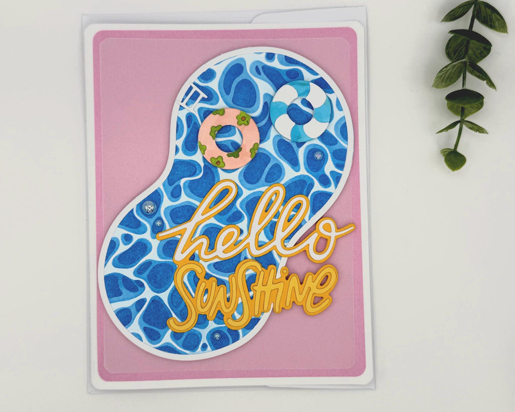 Hello Sunshine – Handmade Summer Greeting Card with Cute Floaties, Poolside Vibes, Thinking of You, Just Because Card