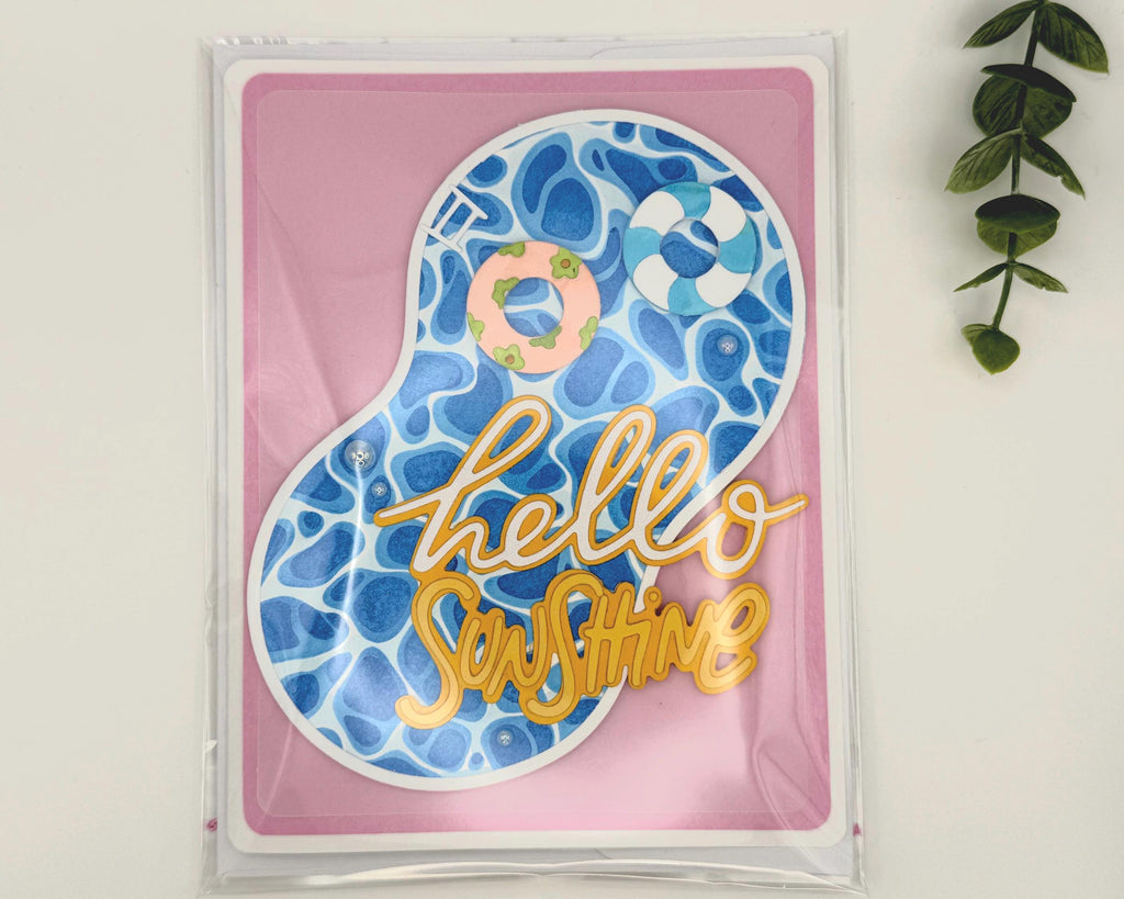 Hello Sunshine – Handmade Summer Greeting Card with Cute Floaties, Poolside Vibes, Thinking of You, Just Because Card