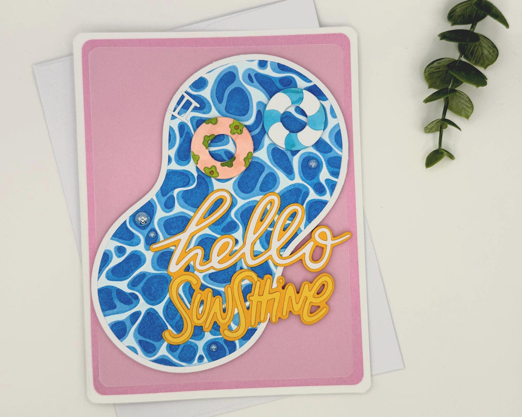 Hello Sunshine – Handmade Summer Greeting Card with Cute Floaties, Poolside Vibes, Thinking of You, Just Because Card