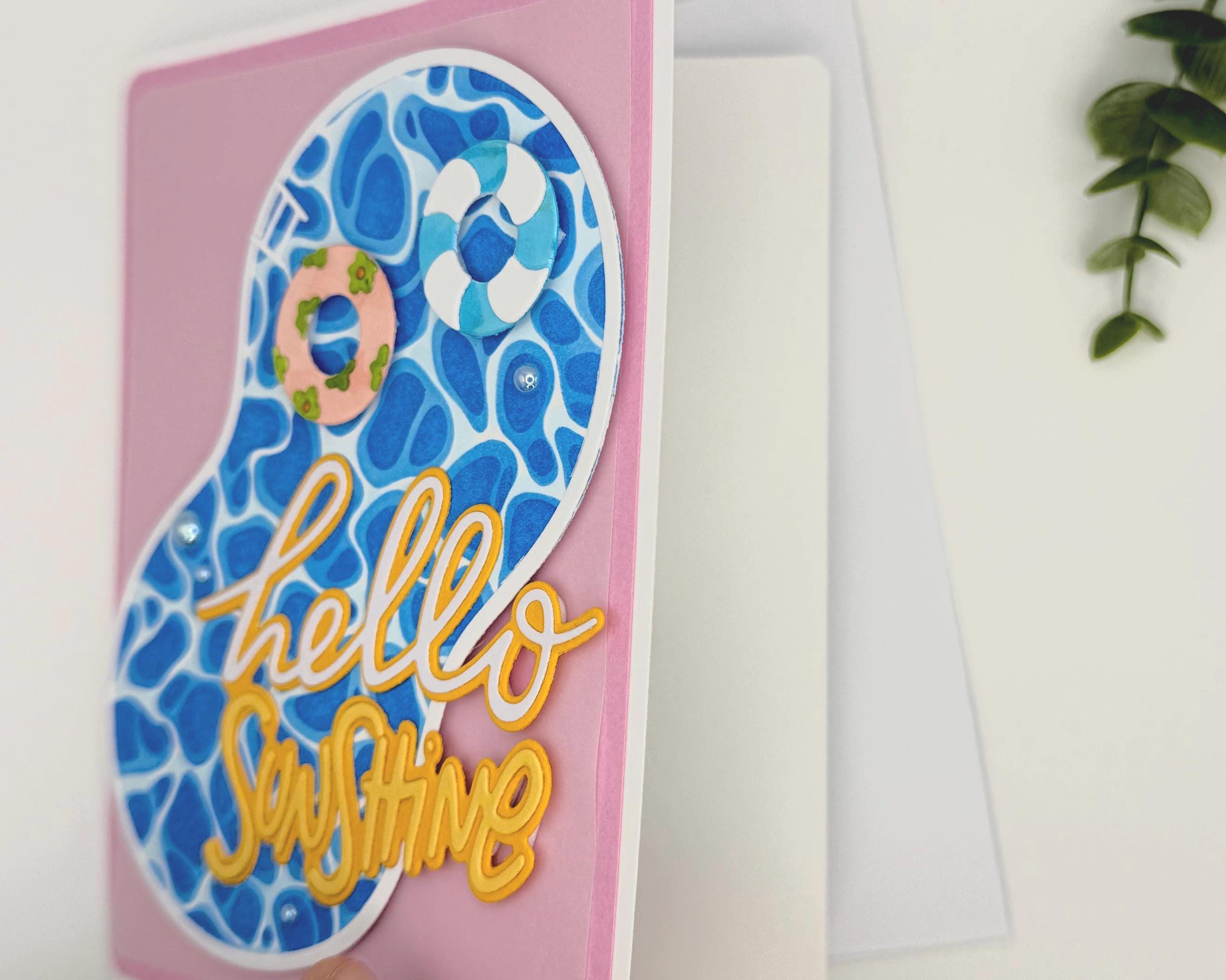 Hello Sunshine – Handmade Summer Greeting Card with Cute Floaties, Poolside Vibes, Thinking of You, Just Because Card