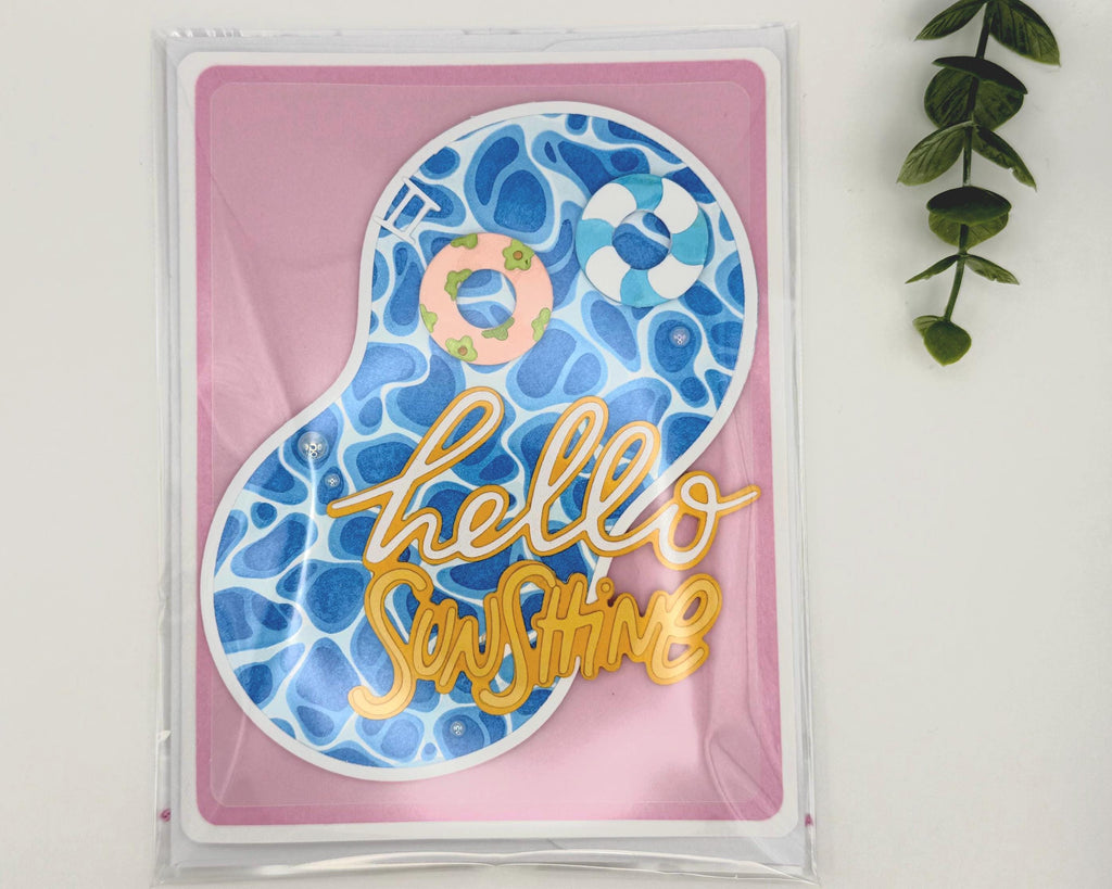 Hello Sunshine – Handmade Summer Greeting Card with Cute Floaties, Poolside Vibes, Thinking of You, Just Because Card