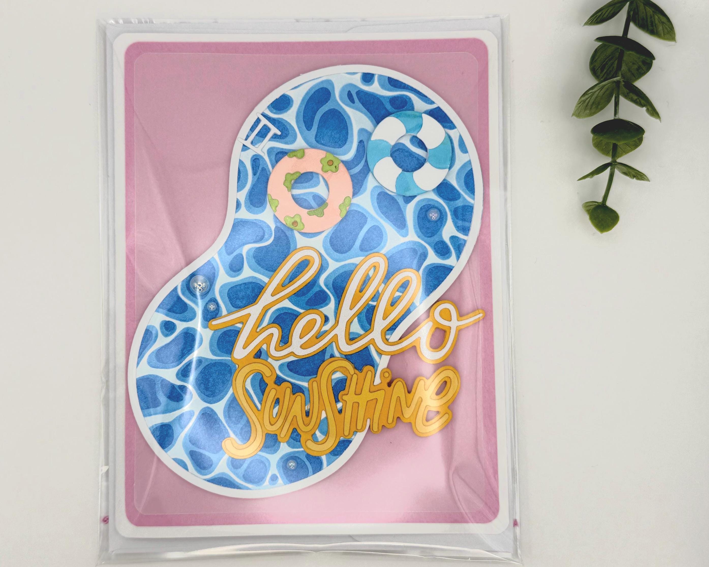 Hello Sunshine – Handmade Summer Greeting Card with Cute Floaties, Poolside Vibes, Thinking of You, Just Because Card