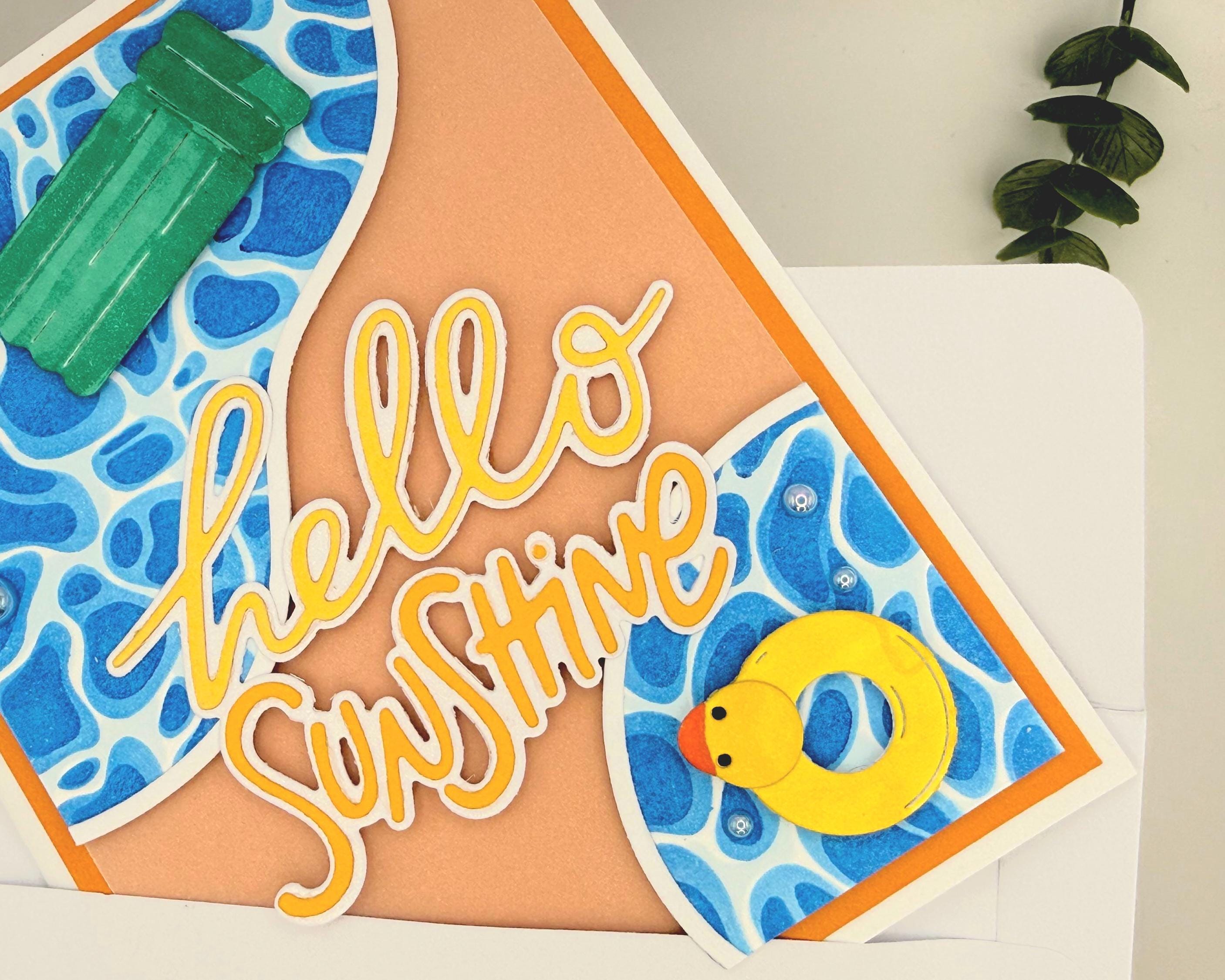 Hello Sunshine Pool Card – Handmade Summer Greeting Card with Cute Floaties, Poolside Vibes, Thinking of You, Birthday or Just Because Card