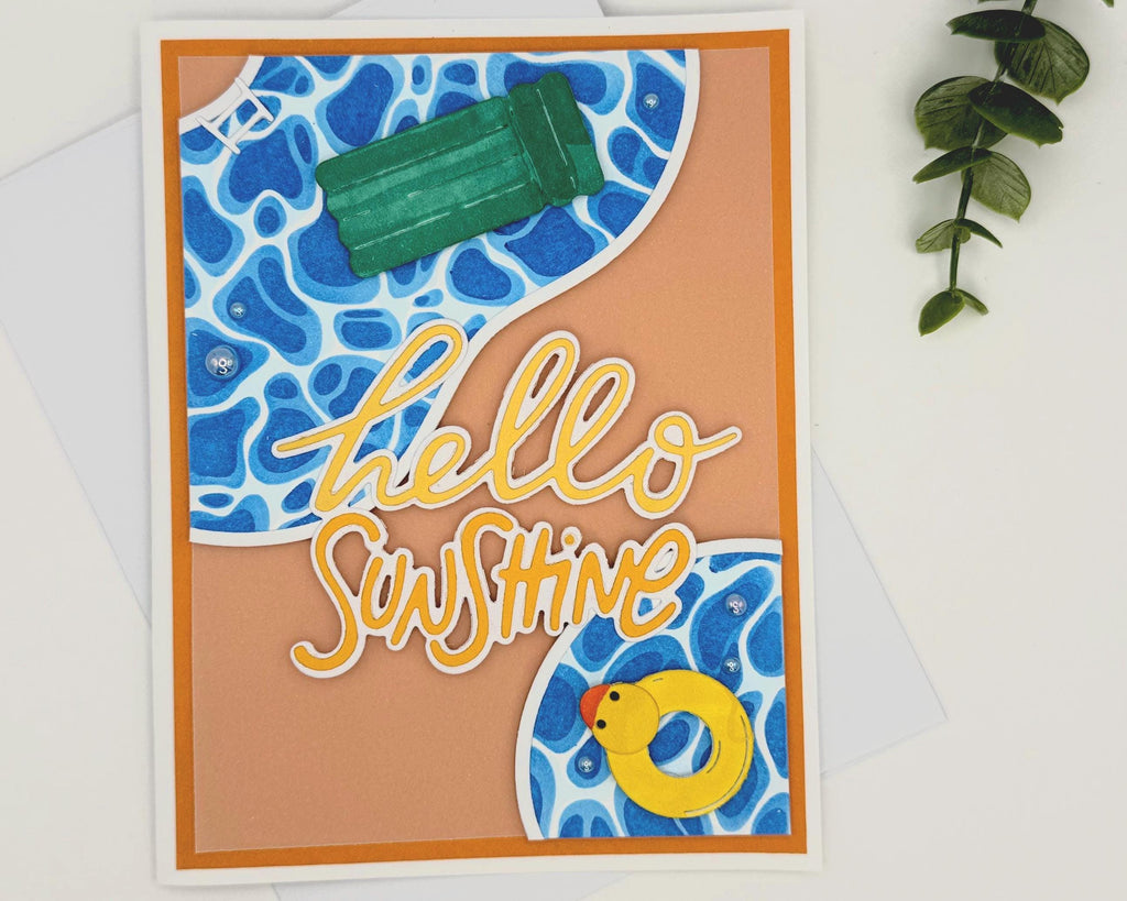 Hello Sunshine Pool Card – Handmade Summer Greeting Card with Cute Floaties, Poolside Vibes, Thinking of You, Birthday or Just Because Card