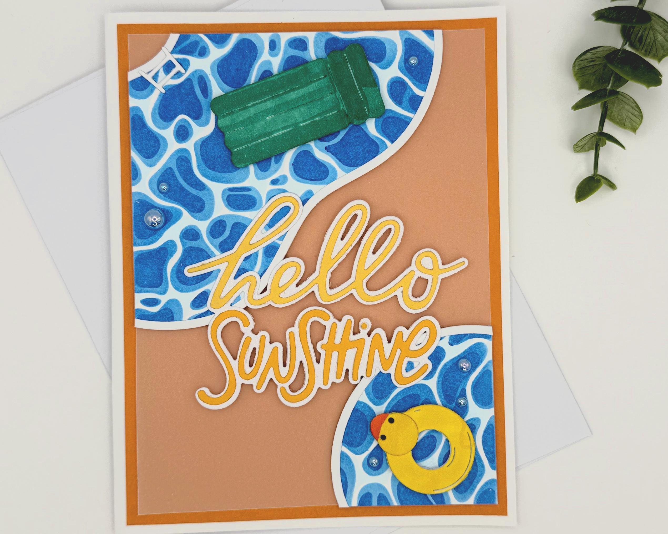 Hello Sunshine Pool Card – Handmade Summer Greeting Card with Cute Floaties, Poolside Vibes, Thinking of You, Birthday or Just Because Card