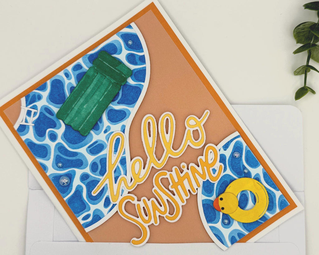 Hello Sunshine Pool Card – Handmade Summer Greeting Card with Cute Floaties, Poolside Vibes, Thinking of You, Birthday or Just Because Card