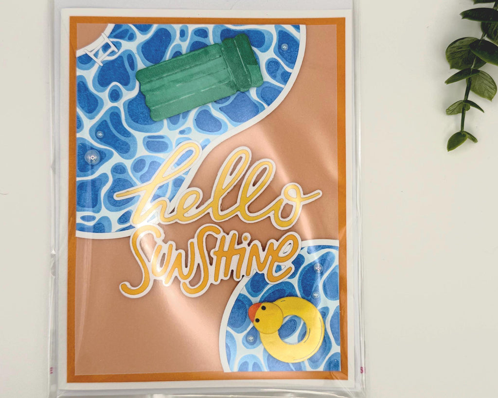 Hello Sunshine Pool Card – Handmade Summer Greeting Card with Cute Floaties, Poolside Vibes, Thinking of You, Birthday or Just Because Card