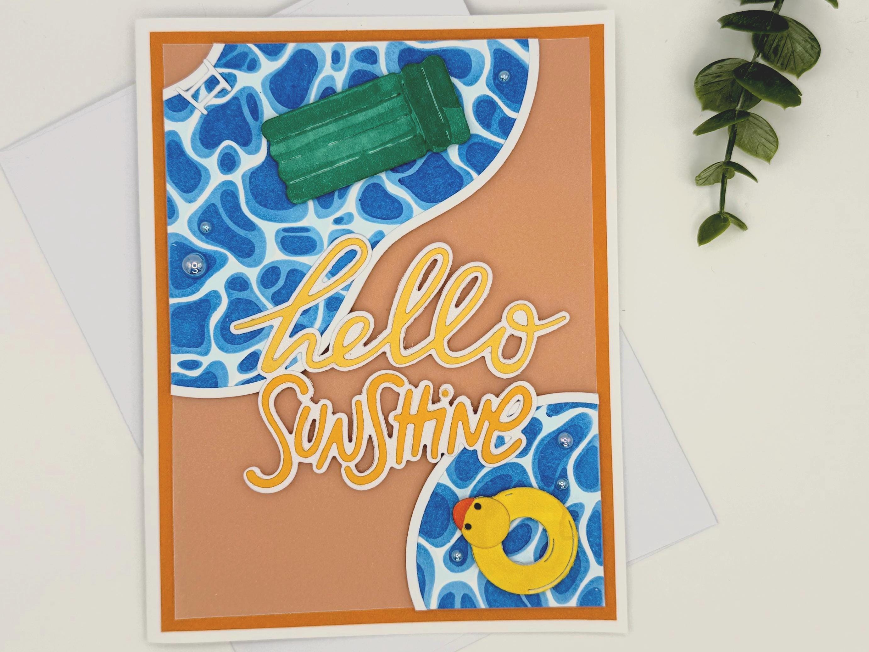 Hello Sunshine Pool Card – Handmade Summer Greeting Card with Cute Floaties, Poolside Vibes, Thinking of You, Birthday or Just Because Card
