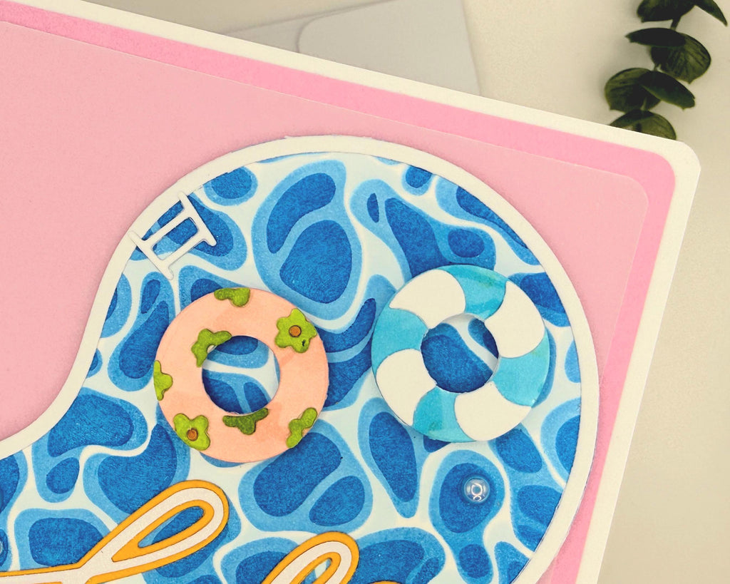 Hello Sunshine – Handmade Summer Greeting Card with Cute Floaties, Poolside Vibes, Thinking of You, Just Because Card