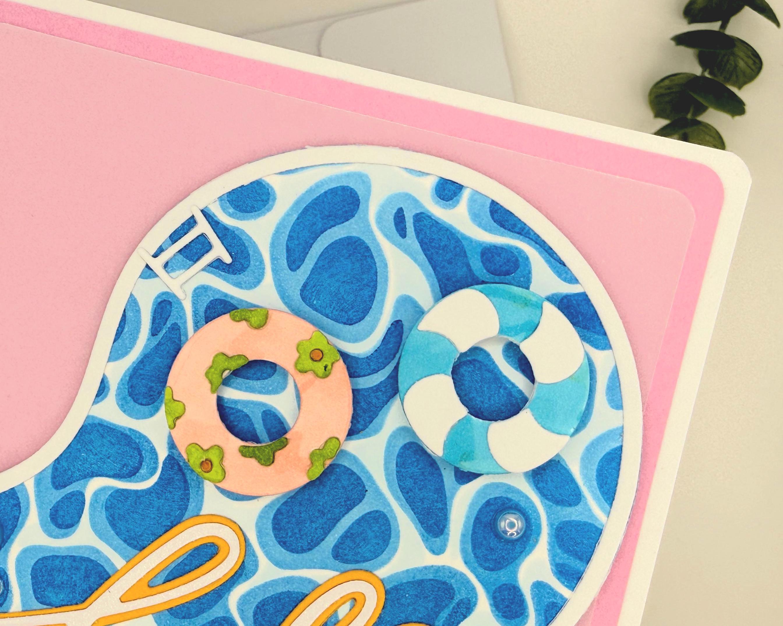 Hello Sunshine – Handmade Summer Greeting Card with Cute Floaties, Poolside Vibes, Thinking of You, Just Because Card