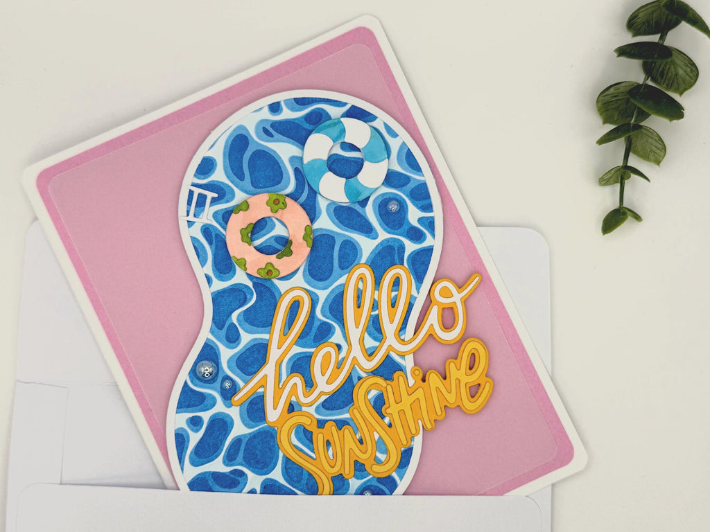 Hello Sunshine – Handmade Summer Greeting Card with Cute Floaties, Poolside Vibes, Thinking of You, Just Because Card