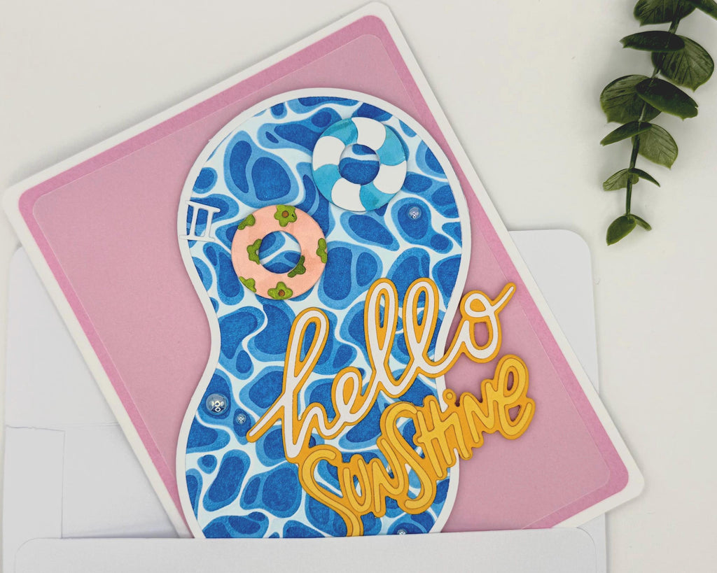 Hello Sunshine – Handmade Summer Greeting Card with Cute Floaties, Poolside Vibes, Thinking of You, Just Because Card
