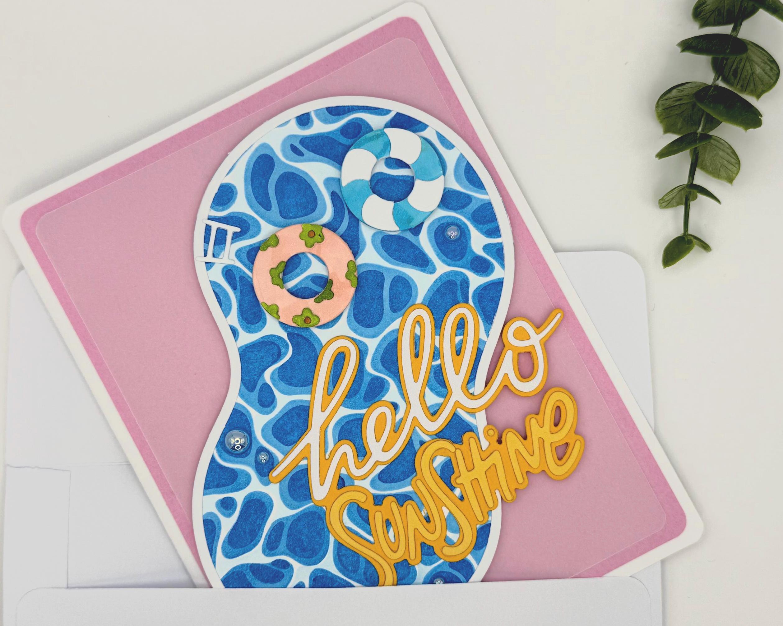 Hello Sunshine – Handmade Summer Greeting Card with Cute Floaties, Poolside Vibes, Thinking of You, Just Because Card
