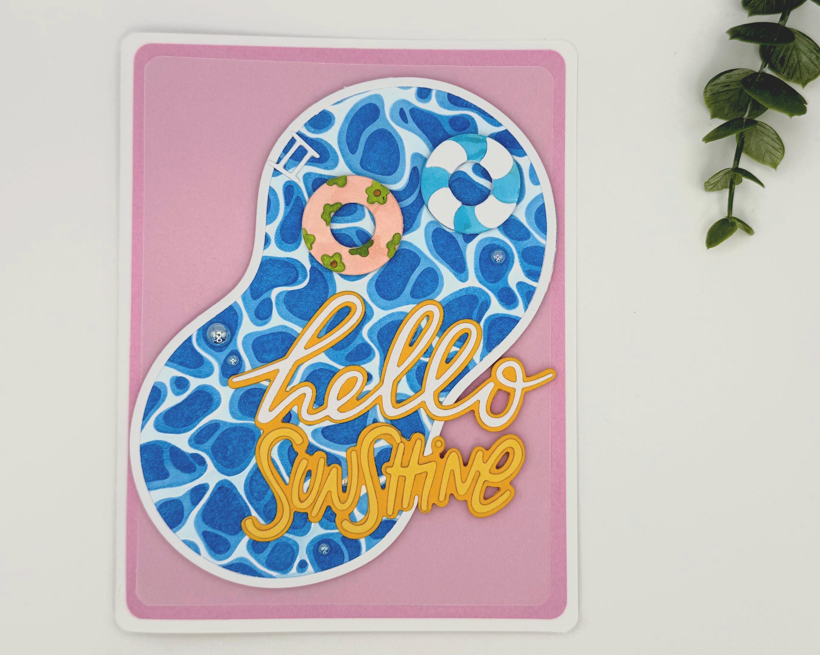 Hello Sunshine – Handmade Summer Greeting Card with Cute Floaties, Poolside Vibes, Thinking of You, Just Because Card