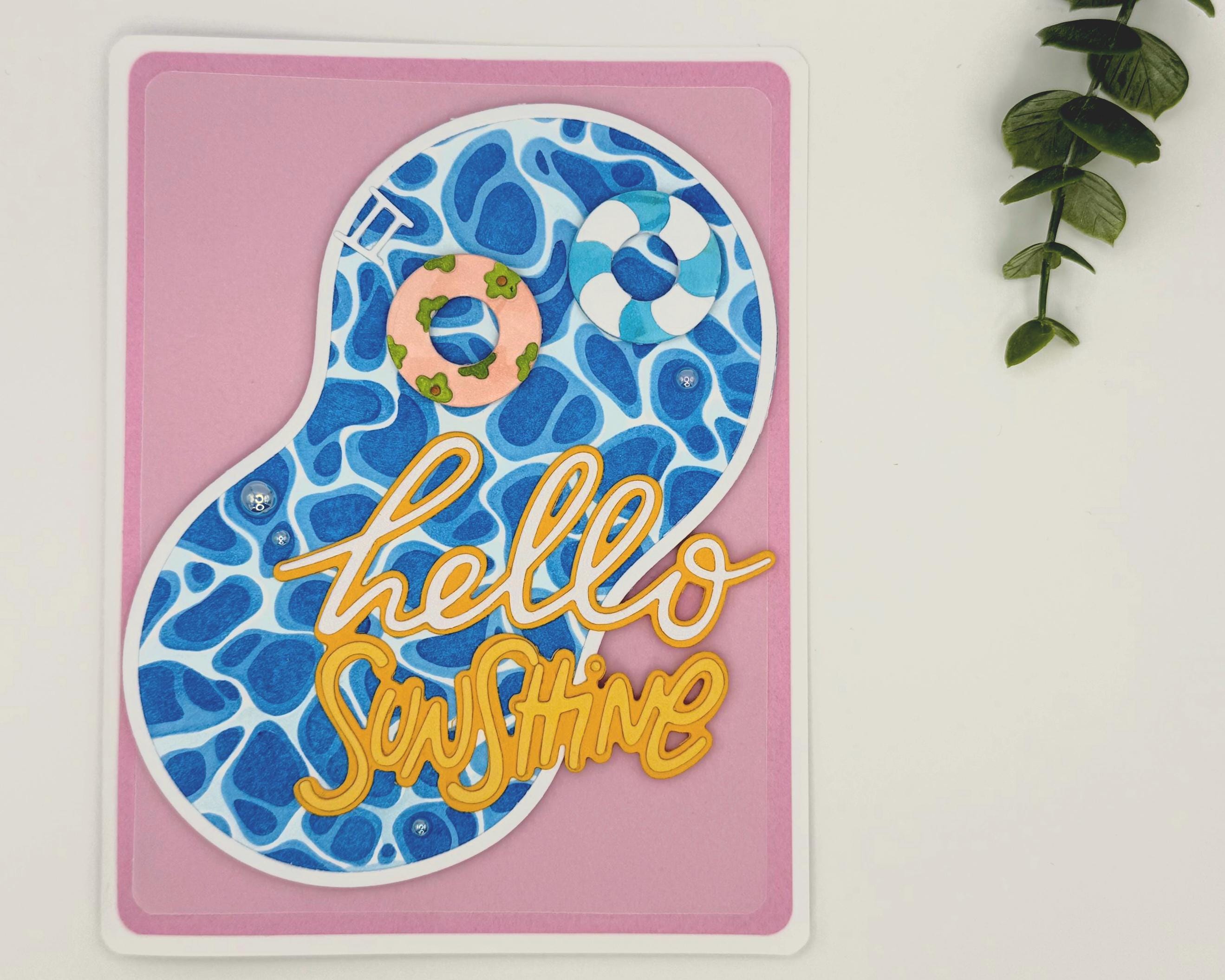 Hello Sunshine – Handmade Summer Greeting Card with Cute Floaties, Poolside Vibes, Thinking of You, Just Because Card