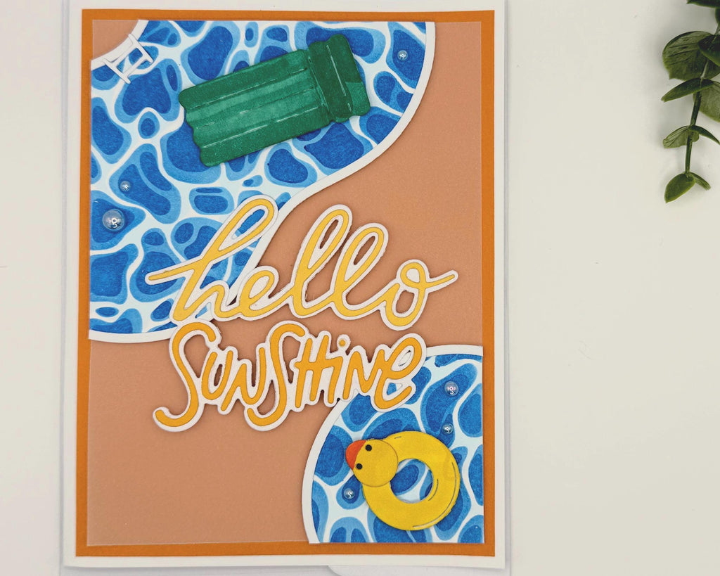 Hello Sunshine Pool Card – Handmade Summer Greeting Card with Cute Floaties, Poolside Vibes, Thinking of You, Birthday or Just Because Card