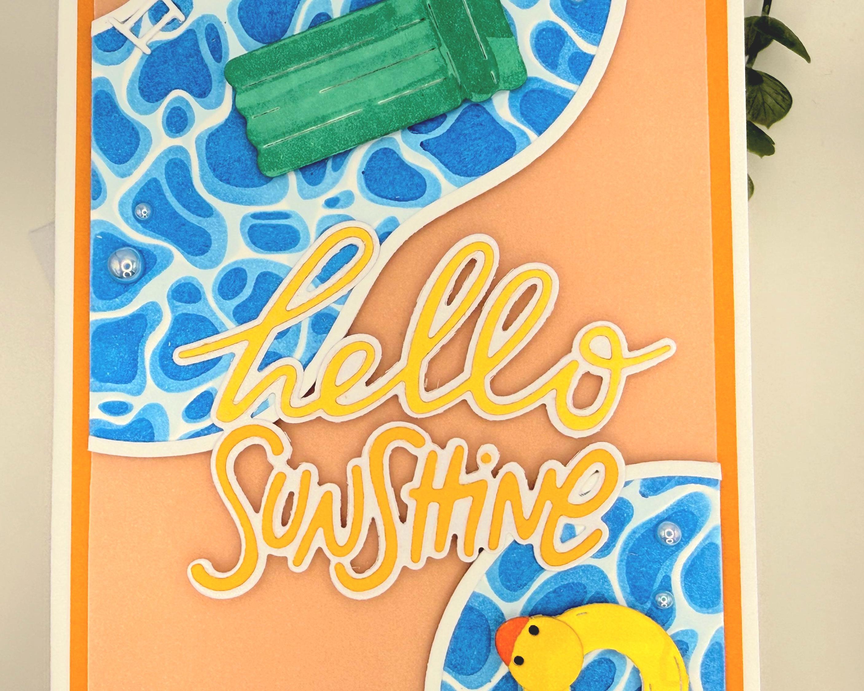 Hello Sunshine Pool Card – Handmade Summer Greeting Card with Cute Floaties, Poolside Vibes, Thinking of You, Birthday or Just Because Card