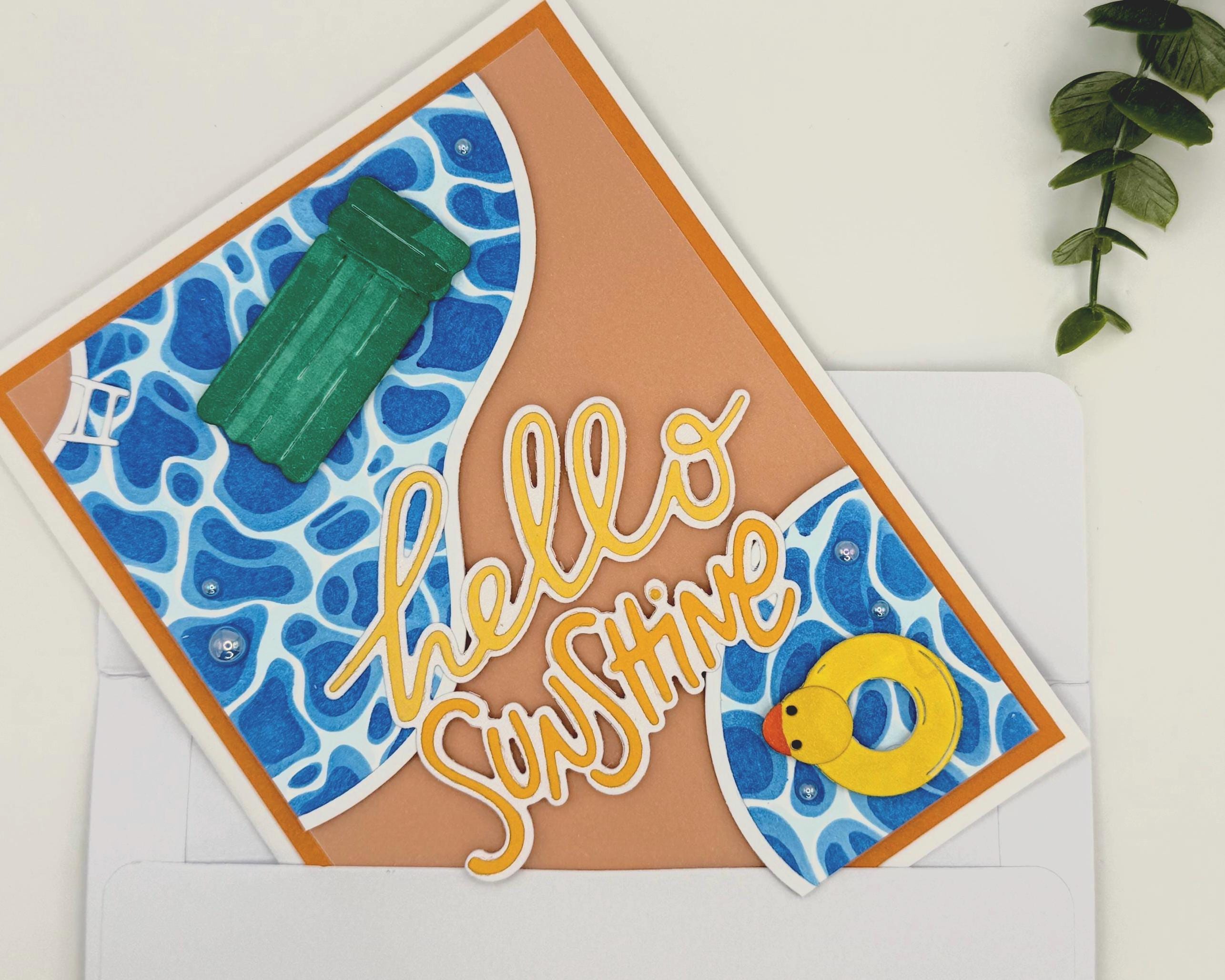 Hello Sunshine Pool Card – Handmade Summer Greeting Card with Cute Floaties, Poolside Vibes, Thinking of You, Birthday or Just Because Card