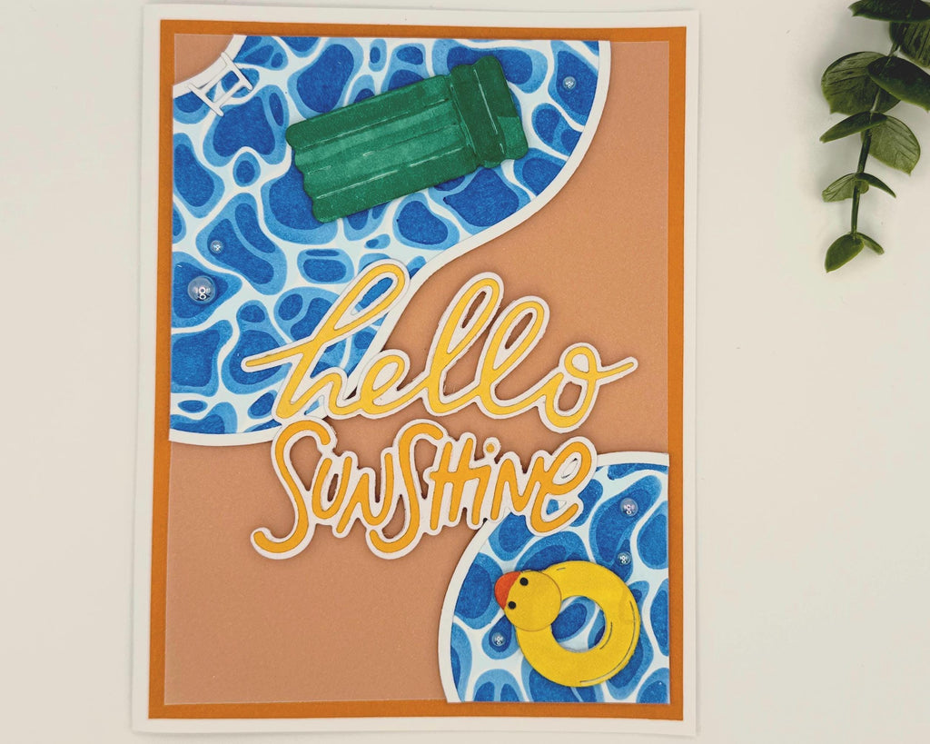 Hello Sunshine Pool Card – Handmade Summer Greeting Card with Cute Floaties, Poolside Vibes, Thinking of You, Birthday or Just Because Card