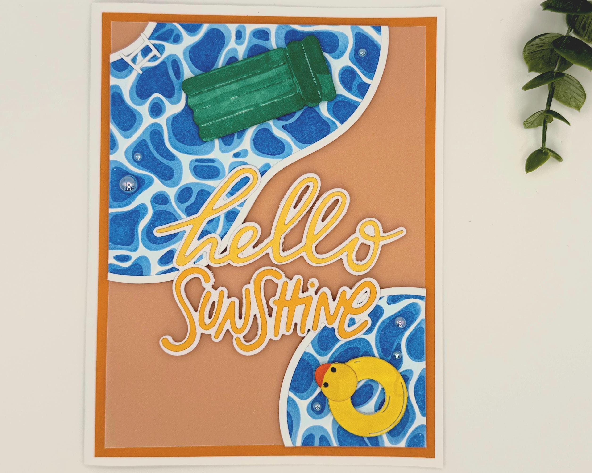 Hello Sunshine Pool Card – Handmade Summer Greeting Card with Cute Floaties, Poolside Vibes, Thinking of You, Birthday or Just Because Card
