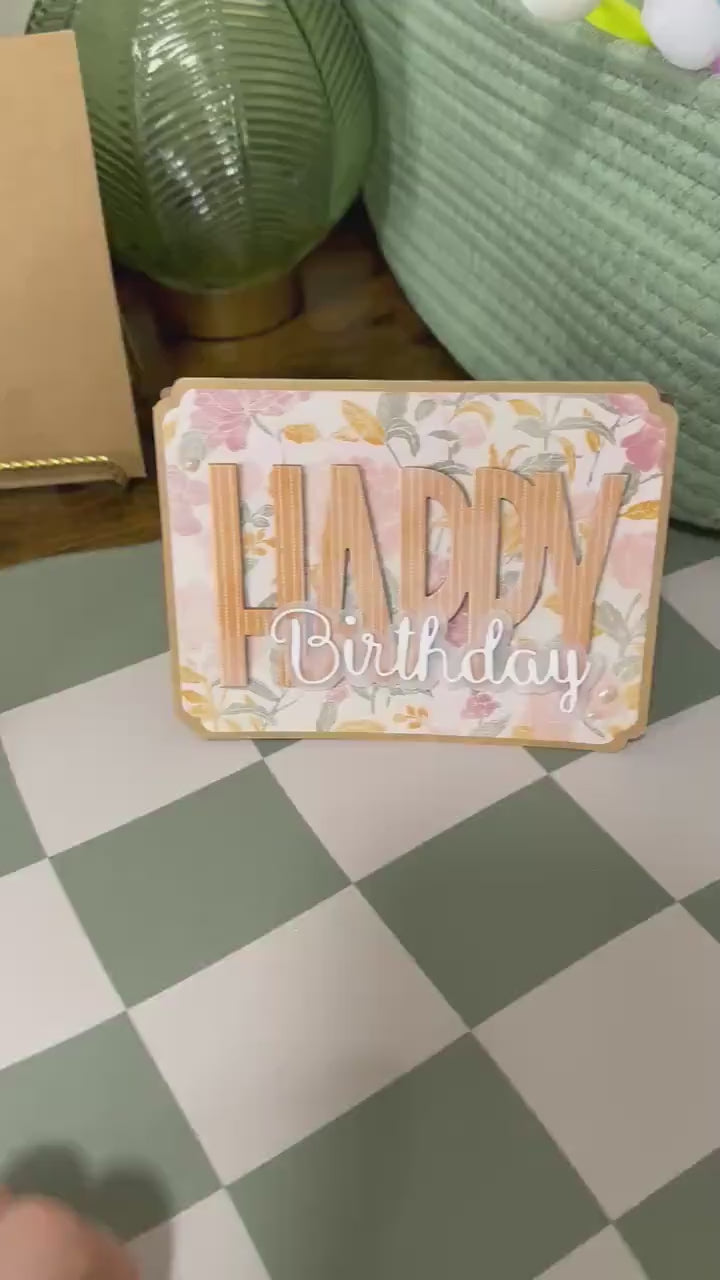 Handmade Floral Birthday Card for Mom – Elegant Neutral Design with Pearls