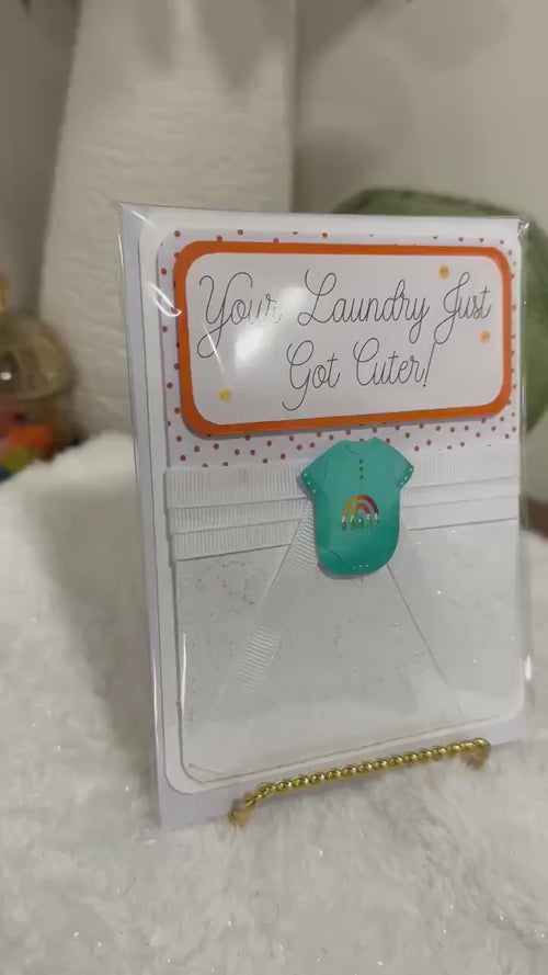 Baby Shower Greeting Card - Handmade - "Your Laundry Just Got Cuter!"