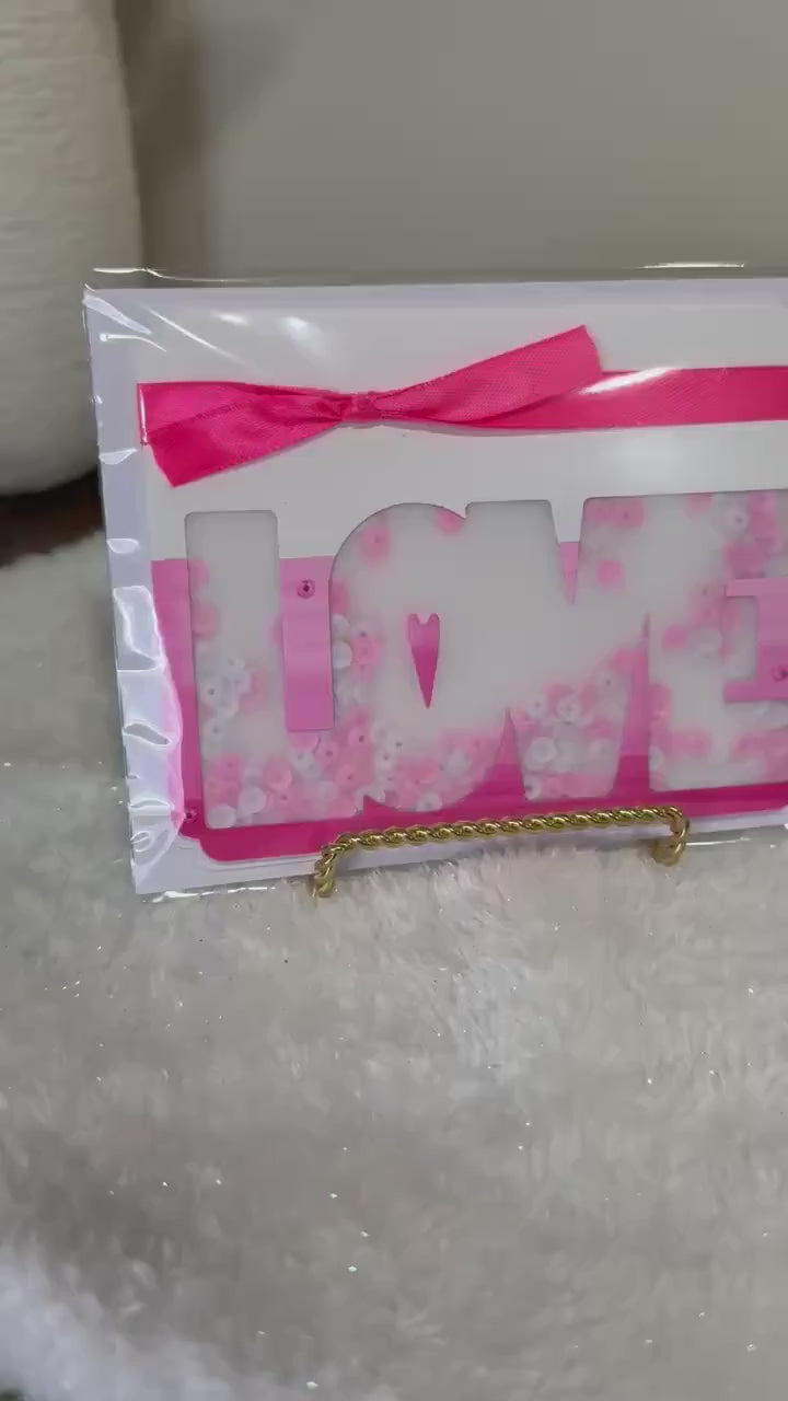 Pink Love Card | Handmade Shaker Greeting Card for Couples
