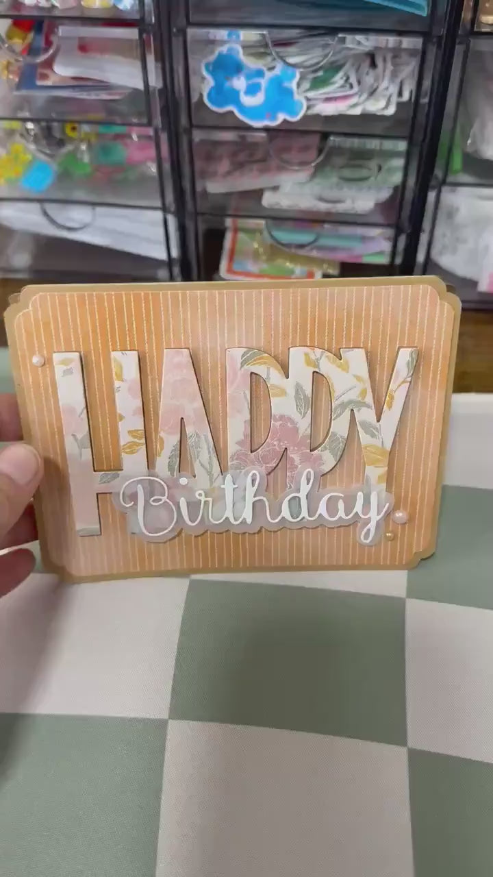 Handmade Floral Birthday Card | Vintage Elegant Greeting for Her, Orange Pinstripe