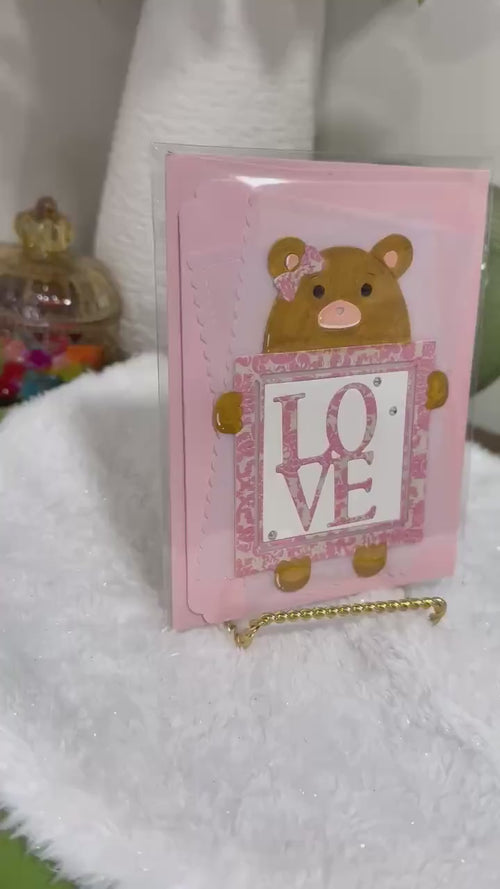 Baby Girl, Pink Bear | Handmade New Baby Greeting Card