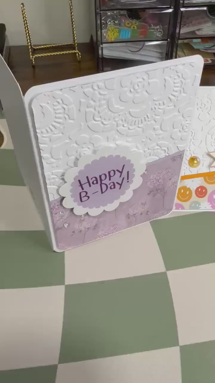 Hand-Stitched Floral Birthday Card – Shabby Chic Purple Lavender Stationery